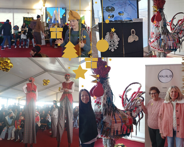 Colagem de várias fotos tiradas durante o Mercado de Natal de Pegões